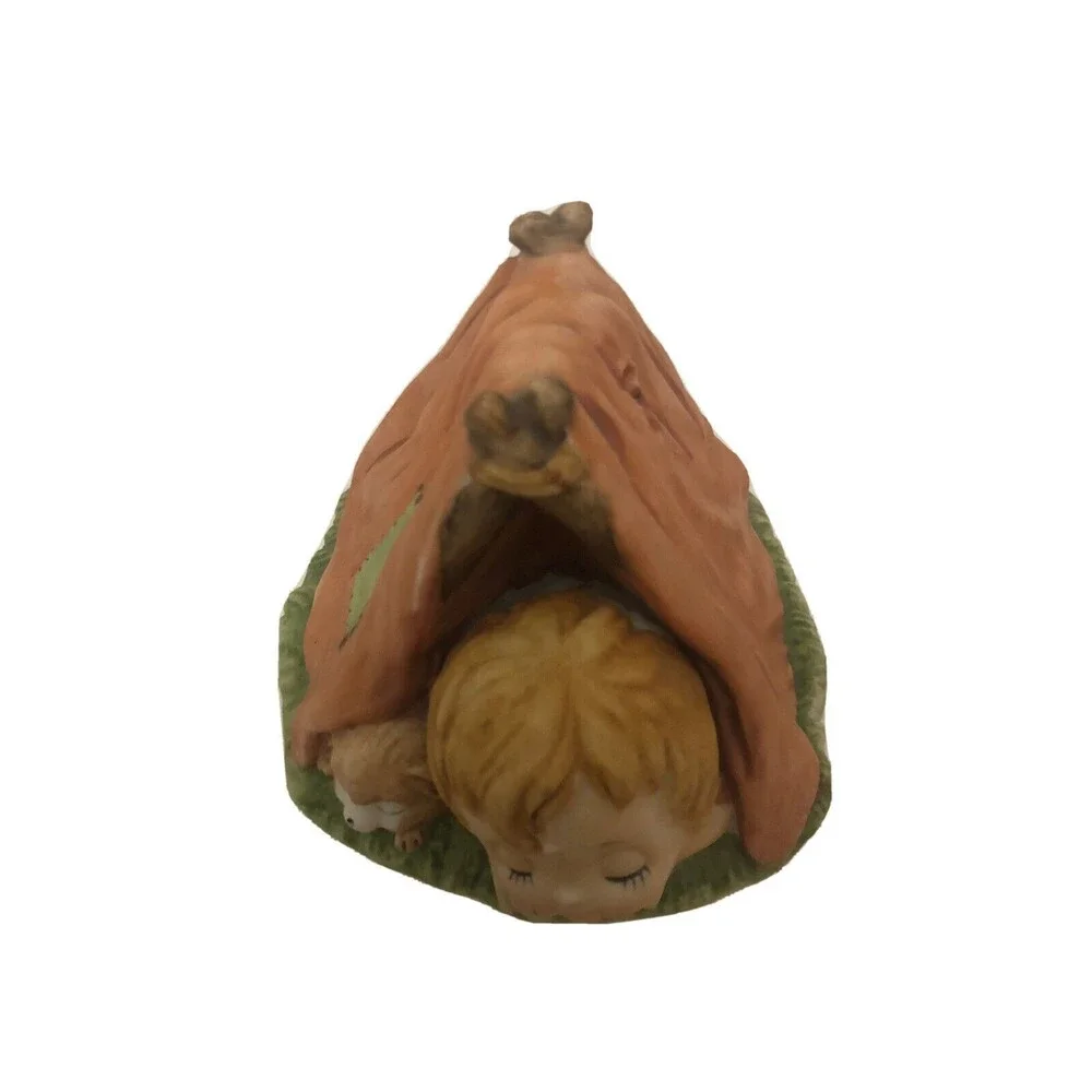 Vintage Boy In a Tent With His Puppy Dog Sleeping Rare Camping Figure